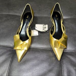 Women’s ZARA Bowknot Decor Kitten Heels Pointed Toe Single Shoes NWOB 38 (7 1/2)